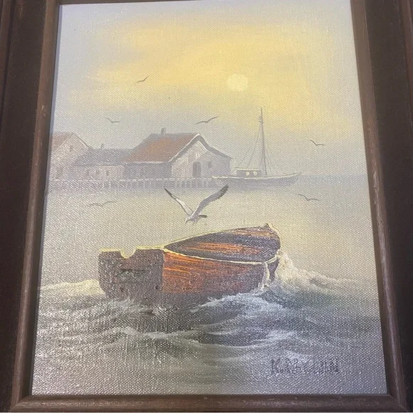 Vintage K. Baysen Signed Oil Painting Nautical Seascape Landscape Framed Art